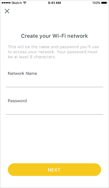 Legen Sie einen Netzwerknamen und ein Passwort fest. Dies sind der Name und das Kennwort, mit denen Sie Ihre Geräte mit Wi-Fi verbinden