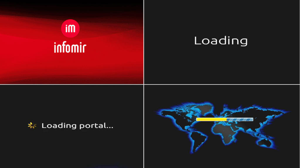 Nachdem Sie das HDMI-fähige (an Ihren Fernseher), das Ethernet-Kabel (an Ihren Router) und das Netzteil (an Ihr Stromnetz) für das IPTV (in dieser Reihenfolge) angeschlossen haben, wird eine Folge von Ladebildschirmen angezeigt (siehe Abbildung) richtig.