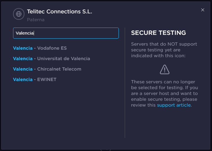 choose Server = Valencia – Universitat de Valencia