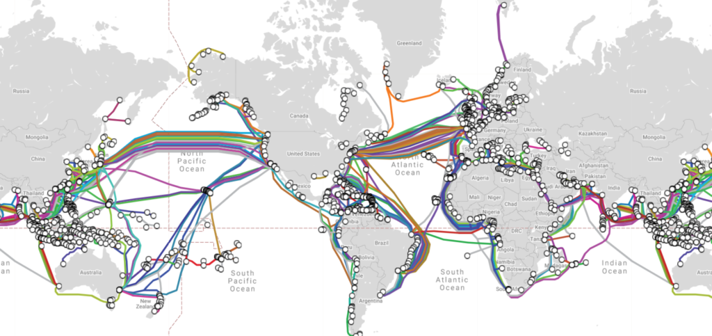 Undersea internet cables, 97% of all intercontinental data is transferred through these cables