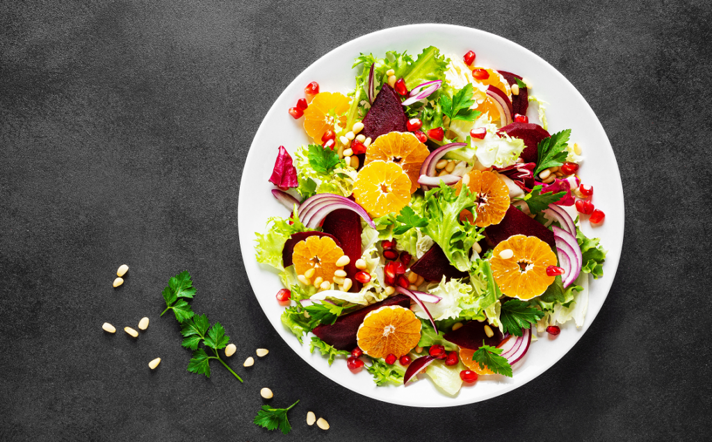 A traditional Christmas dish is col lombarda or red cabbage. This recipe has been adapted to create a lovely winter salad using red cabbage, oranges, carrots, lettuce and pomegranates. You can also add cheese to make it even richer.